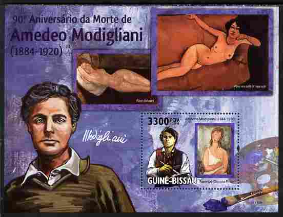 Guinea - Bissau 2010 90th death Anniversary of Modigliani perf s/sheet unmounted mint, stamps on , stamps on  stamps on personalities, stamps on  stamps on arts, stamps on  stamps on modigliani, stamps on  stamps on nudes