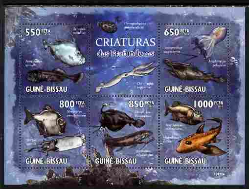 Guinea - Bissau 2010 Marine Life perf sheetlet containing 5 values unmounted mint, stamps on fish, stamps on marine life, stamps on squid