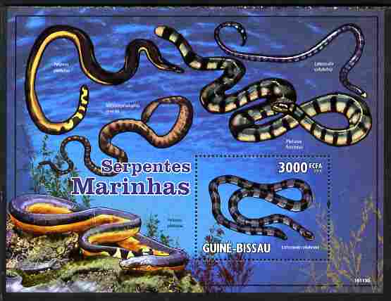 Guinea - Bissau 2010 Sea Snakes perf s/sheet unmounted mint, stamps on , stamps on  stamps on marine life, stamps on  stamps on snakes