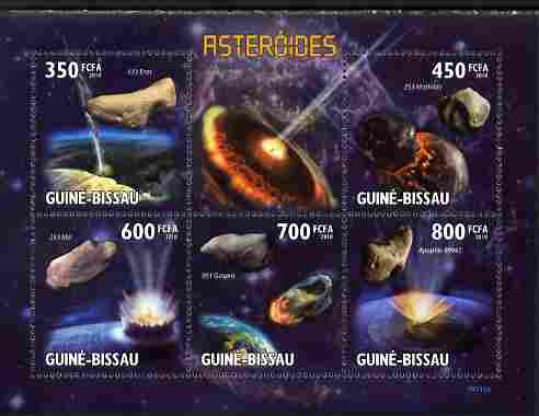 Guinea - Bissau 2010 Asteroids perf sheetlet containing 5 values unmounted mint, stamps on space, stamps on minerals