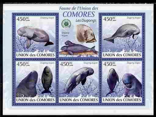 Comoro Islands 2009 Dugong perf sheetlet containing 5 values unmounted mint Yv 1631-35, stamps on animals, stamps on marine life