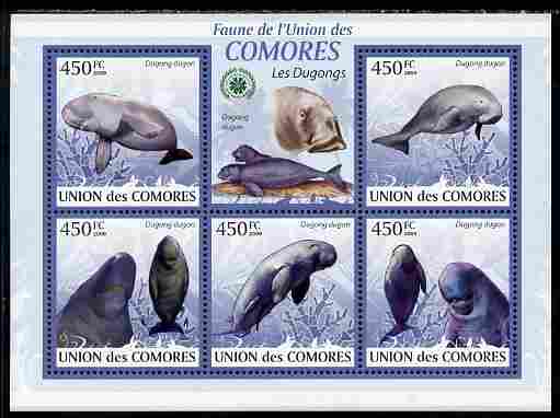 Comoro Islands 2009 Dugong perf sheetlet containing 5 values unmounted mint Yv 1631-35, stamps on , stamps on  stamps on animals, stamps on  stamps on marine life