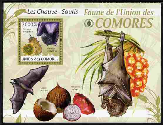 Comoro Islands 2009 Bats perf s/sheet unmounted mint Yv 196, stamps on animals, stamps on mammals, stamps on bats, stamps on fruit