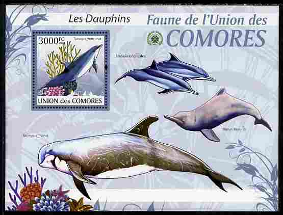 Comoro Islands 2009 Dolphins perf s/sheet unmounted mint Yv 198, stamps on , stamps on  stamps on animals, stamps on  stamps on marine life, stamps on  stamps on whales, stamps on  stamps on dolphins, stamps on  stamps on coral