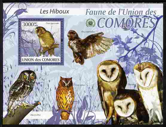 Comoro Islands 2009 Owls perf s/sheet unmounted mint Yv 200, stamps on , stamps on  stamps on birds, stamps on  stamps on birds of prey, stamps on  stamps on owls