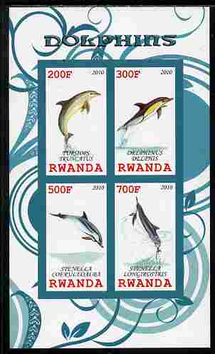 Rwanda 2010 Dolphins imperf sheetlet containing 4 values unmounted mint, stamps on , stamps on  stamps on whales, stamps on  stamps on dolphins, stamps on  stamps on marine life