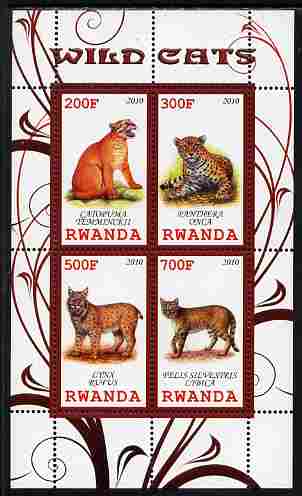 Rwanda 2010 Wild Cats perf sheetlet containing 4 values unmounted mint, stamps on , stamps on  stamps on cats