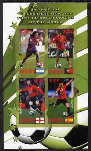 Rwanda 2010 Football World Cup - FIFA Top Players #1 imperf sheetlet containing 4 values unmounted mint, stamps on , stamps on  stamps on football