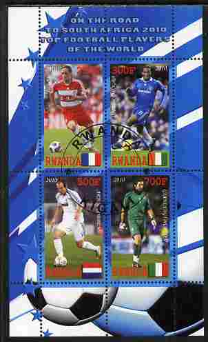 Rwanda 2010 Football World Cup - FIFA Top Players #2 perf sheetlet containing 4 values fine cto used, stamps on , stamps on  stamps on football