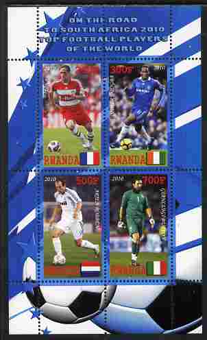 Rwanda 2010 Football World Cup - FIFA Top Players #2 perf sheetlet containing 4 values unmounted mint, stamps on football