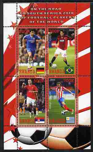 Rwanda 2010 Football World Cup - FIFA Top Players #3 perf sheetlet containing 4 values unmounted mint, stamps on , stamps on  stamps on football