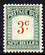 Seychelles 1951 Postage Due 3c scarlet & green wmk Script CA unmounted mint, SG D2, stamps on postage due