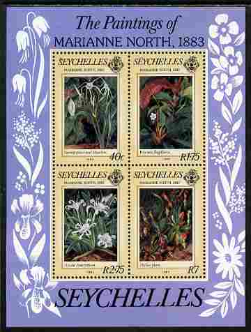 Seychelles 1983 Centenary of Visit by Marianne North (artist) perf m/sheet unmounted mint, SG MS 572, stamps on , stamps on  stamps on arts, stamps on  stamps on flowers