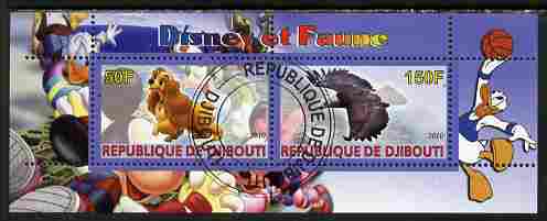 Djibouti 2010 Disney & Fauna #1 perf sheetlet containing 2 values fine cto used, stamps on disney, stamps on cartoons, stamps on movies, stamps on cinema, stamps on birds