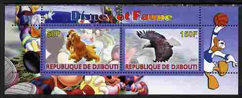 Djibouti 2010 Disney & Fauna #1 perf sheetlet containing 2 values unmounted mint, stamps on , stamps on  stamps on disney, stamps on  stamps on cartoons, stamps on  stamps on movies, stamps on  stamps on cinema, stamps on  stamps on birds