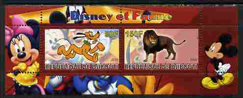Djibouti 2010 Disney & Fauna #3 perf sheetlet containing 2 values unmounted mint, stamps on disney, stamps on cartoons, stamps on movies, stamps on cinema, stamps on animals, stamps on lions, stamps on cats