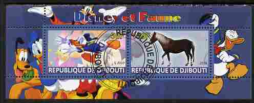 Djibouti 2010 Disney & Fauna #4 perf sheetlet containing 2 values fine cto used, stamps on disney, stamps on cartoons, stamps on movies, stamps on cinema, stamps on animals, stamps on horses