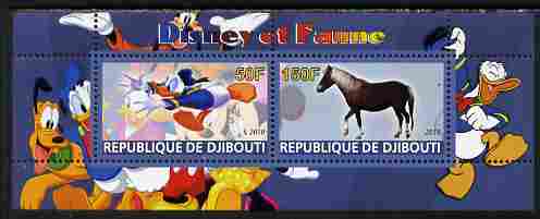 Djibouti 2010 Disney & Fauna #4 perf sheetlet containing 2 values unmounted mint, stamps on , stamps on  stamps on disney, stamps on  stamps on cartoons, stamps on  stamps on movies, stamps on  stamps on cinema, stamps on  stamps on animals, stamps on  stamps on horses