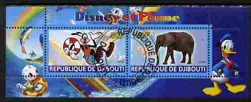 Djibouti 2010 Disney & Fauna #5 perf sheetlet containing 2 values fine cto used, stamps on , stamps on  stamps on disney, stamps on  stamps on cartoons, stamps on  stamps on movies, stamps on  stamps on cinema, stamps on  stamps on animals, stamps on  stamps on elephants, stamps on  stamps on rainbows