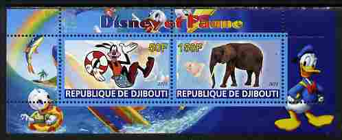 Djibouti 2010 Disney & Fauna #5 perf sheetlet containing 2 values unmounted mint, stamps on disney, stamps on cartoons, stamps on movies, stamps on cinema, stamps on animals, stamps on elephants, stamps on rainbows