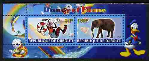 Djibouti 2010 Disney & Fauna #5 perf sheetlet containing 2 values unmounted mint, stamps on , stamps on  stamps on disney, stamps on  stamps on cartoons, stamps on  stamps on movies, stamps on  stamps on cinema, stamps on  stamps on animals, stamps on  stamps on elephants, stamps on  stamps on rainbows