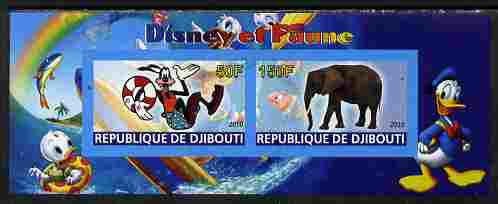 Djibouti 2010 Disney & Fauna #5 imperf sheetlet containing 2 values unmounted mint, stamps on disney, stamps on cartoons, stamps on movies, stamps on cinema, stamps on animals, stamps on elephants, stamps on rainbows