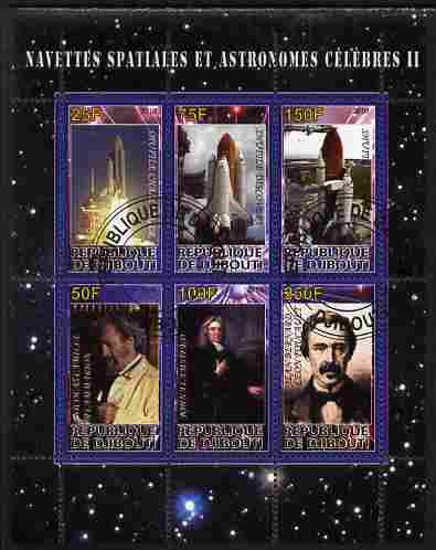 Djibouti 2010 Space Launches & Astronomers #2 perf sheetlet containing 6 values fine cto used, stamps on personalities, stamps on space, stamps on astronomy, stamps on astronomers, stamps on science