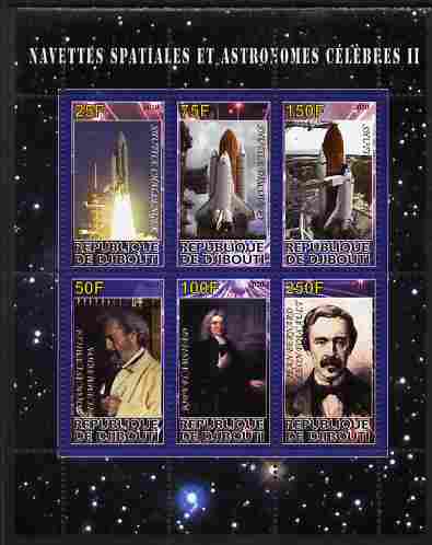 Djibouti 2010 Space Launches & Astronomers #2 perf sheetlet containing 6 values unmounted mint, stamps on , stamps on  stamps on personalities, stamps on  stamps on space, stamps on  stamps on astronomy, stamps on  stamps on astronomers, stamps on  stamps on science