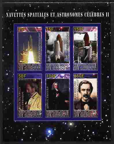Djibouti 2010 Space Launches & Astronomers #2 imperf sheetlet containing 6 values unmounted mint, stamps on personalities, stamps on space, stamps on astronomy, stamps on astronomers, stamps on science