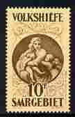 Saar 1928 Christmas Charity 10f Raphael forgery/reprint unmounted mint as SG 134, original cat A3400, stamps on , stamps on  stamps on christmas, stamps on  stamps on raphael, stamps on  stamps on arts