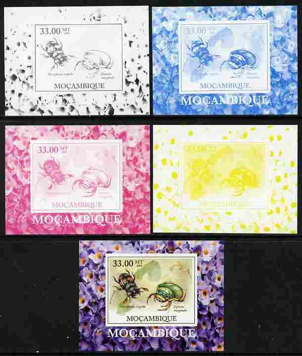 Mozambique 2009 William Kirby Butterflies & Insects #5 individual deluxe sheetlet - the set of 5 imperf progressive proofs comprising the 4 individual colours plus all 4-colour composite, unmounted mint , stamps on , stamps on  stamps on butterflies, stamps on  stamps on insects