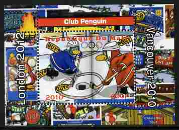 Mali 2010 Olympic Games - Disney Club Penguin #3 individual perf deluxe sheetlet unmounted mint. Note this item is privately produced and is offered purely on its themati..., stamps on olympics, stamps on disney, stamps on films, stamps on cinema, stamps on cartoons, stamps on penguins, stamps on ice hockey