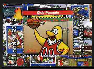 Mali 2010 Olympic Games - Disney Club Penguin #7 individual perf deluxe sheetlet unmounted mint. Note this item is privately produced and is offered purely on its thematic appeal , stamps on , stamps on  stamps on olympics, stamps on  stamps on disney, stamps on  stamps on films, stamps on  stamps on cinema, stamps on  stamps on cartoons, stamps on  stamps on penguins, stamps on  stamps on basketball, stamps on  stamps on 