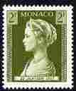 Monaco 1957 Princess Grace 2f olive-green unmounted mint SG 587, stamps on royalty