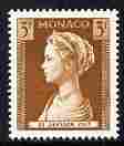 Monaco 1957 Princess Grace 3f yellow-brown unmounted mint SG 588, stamps on royalty
