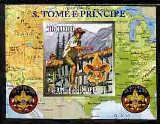 St Thomas & Prince Islands 2010 Centenary of Scouting in America #1 individual imperf deluxe sheetlet unmounted mint. Note this item is privately produced and is offered ..., stamps on scouts, stamps on americana, stamps on maps