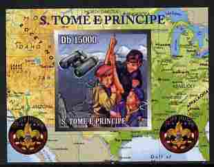 St Thomas & Prince Islands 2010 Centenary of Scouting in America #2 individual imperf deluxe sheetlet unmounted mint. Note this item is privately produced and is offered purely on its thematic appeal , stamps on scouts, stamps on americana, stamps on maps, stamps on flags