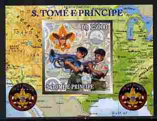 St Thomas & Prince Islands 2010 Centenary of Scouting in America #3 individual imperf deluxe sheetlet unmounted mint. Note this item is privately produced and is offered ..., stamps on scouts, stamps on americana, stamps on maps, stamps on music