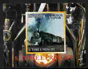 St Thomas & Prince Islands 2010 African Steam Trains #1 individual imperf deluxe sheetlet unmounted mint. Note this item is privately produced and is offered purely on it..., stamps on railways