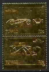 Tuvalu 1987 Cars #5 (Leaders of the World) 70c 1934 Squire se-tenant pair embossed in 22k gold foil unmounted mint, stamps on cars, stamps on squire