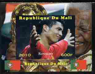 Mali 2010 Football World Cup - Ronaldo with Nelson Mandela in background individual imperf deluxe sheetlet unmounted mint. Note this item is privately produced and is offered purely on its thematic appeal , stamps on personalities, stamps on football, stamps on mandela, stamps on nobel, stamps on peace, stamps on racism, stamps on human rights