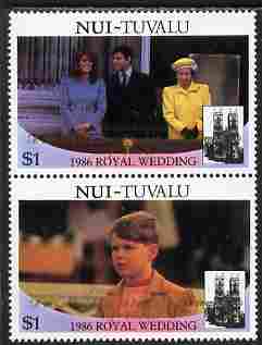 Tuvalu - Nui 1986 Royal Wedding (Andrew & Fergie) $1 with 'Congratulations' opt in gold se-tenant pair unmounted mint from Printer's uncut proof sheet, stamps on , stamps on  stamps on royalty, stamps on  stamps on andrew, stamps on  stamps on fergie, stamps on  stamps on 