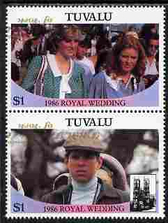 Tuvalu 1986 Royal Wedding (Andrew & Fergie) $1 with Congratulations opt in gold se-tenant pair with overprint inverted and misplaced unmounted mint from Printers uncut pr..., stamps on royalty, stamps on andrew, stamps on fergie, stamps on 