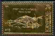 Dominica 1978 History of Aviation (First Light Airplane) $16 embossed on 23k gold foil unmounted mint, stamps on aviation