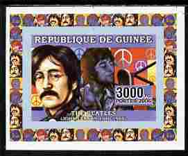 Guinea - Conakry 2006 The Beatles individual imperf deluxe sheet #2 containing 1 value (John Lennon) unmounted mint. Note this item is privately produced and is offered purely on its thematic appeal as Yv 356, stamps on personalities, stamps on music, stamps on pops, stamps on beatles