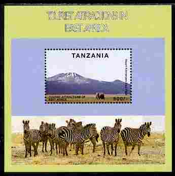 Tanzania 1997 Tourist Attractions perf m/sheet (Mt Kilimanjaro , Elephants & Zebra) unmounted mint SG MS 2118, stamps on mountains, stamps on tourism, stamps on elephants, stamps on zebra