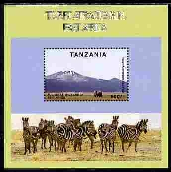 Tanzania 1997 Tourist Attractions perf m/sheet (Mt Kilimanjaro , Elephants & Zebra) unmounted mint SG MS 2118, stamps on , stamps on  stamps on mountains, stamps on  stamps on tourism, stamps on  stamps on elephants, stamps on  stamps on zebra