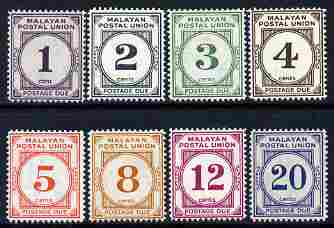 Malaya - Postal Union 1951-63 Postage Due set of 8 mounted mint SG D14-21, stamps on , stamps on  stamps on , stamps on  stamps on  kg6 , stamps on  stamps on 