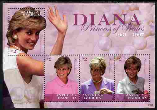 Antigua 2009 Princess Diana perf sheetlet containing 4 values unmounted mint, stamps on personalities, stamps on diana, stamps on royalty, stamps on women