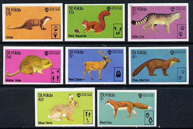 St Kilda 1970 Wildlife (Hare, Squirrel, Vole, Fox, Deer, Pine Marten, Wild Cat & Otter) unmounted mint imperf set of 8, stamps on , stamps on  stamps on animals     hare      squirrel      vole     fox      deer     marten     otter     cats, stamps on  stamps on  fox , stamps on  stamps on foxes, stamps on  stamps on  